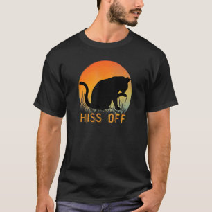 Schwarze Katze Zischen Aus Miauen Retro-Sonnenunte T-Shirt