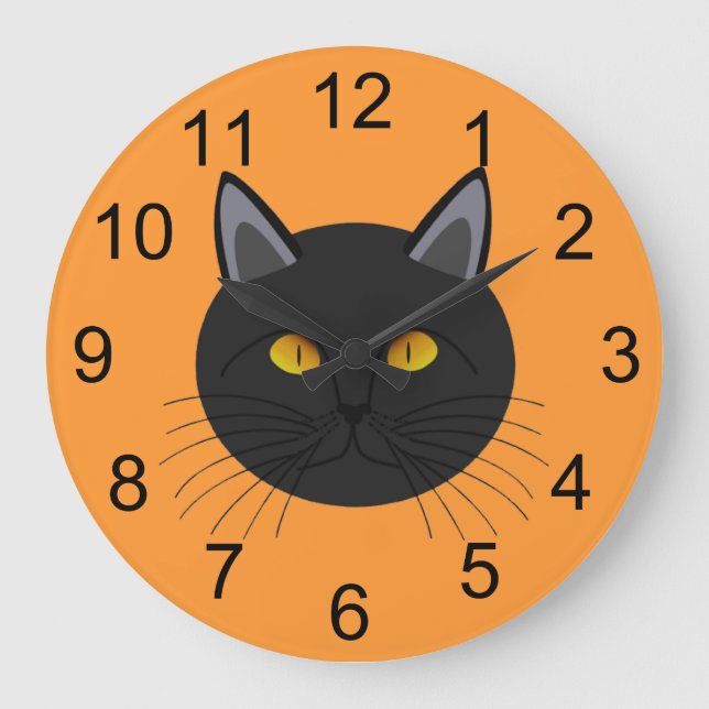Schwarze Katze zu Halloween-Uhr Große Wanduhr (Vorderseite)