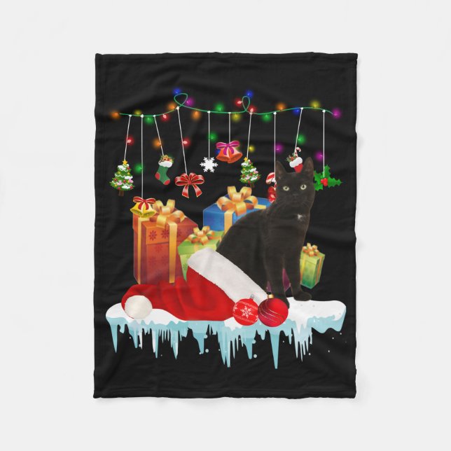 Schwarze Katze zu Weihnachten Fleecedecke (Vorderseite)