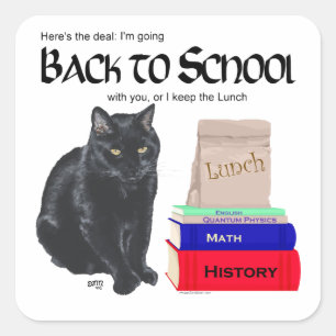 Schwarze Katze Zurück zur Schule Quadratischer Aufkleber
