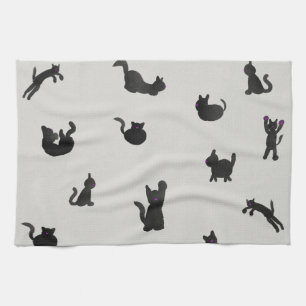 Schwarze Katzen Aquarell Muster Geschirrtuch