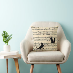 Schwarze Katzen auf Blatt Musik Kissen