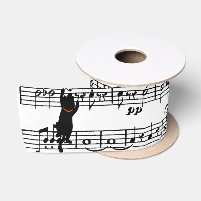 Schwarze Katzen auf Blatt Musik Satinband (Spule)