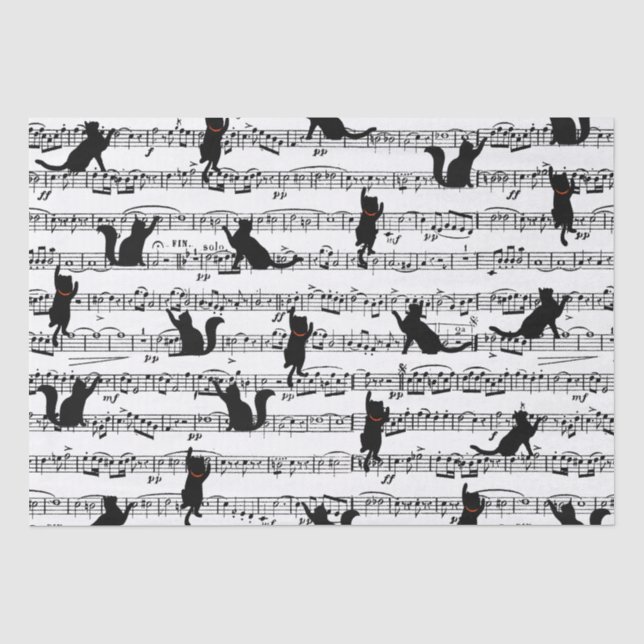 Schwarze Katzen auf Blatt Musik Seidenpapier (Vorderseite)