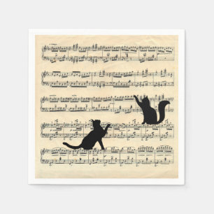 Schwarze Katzen auf Blatt Musik Serviette
