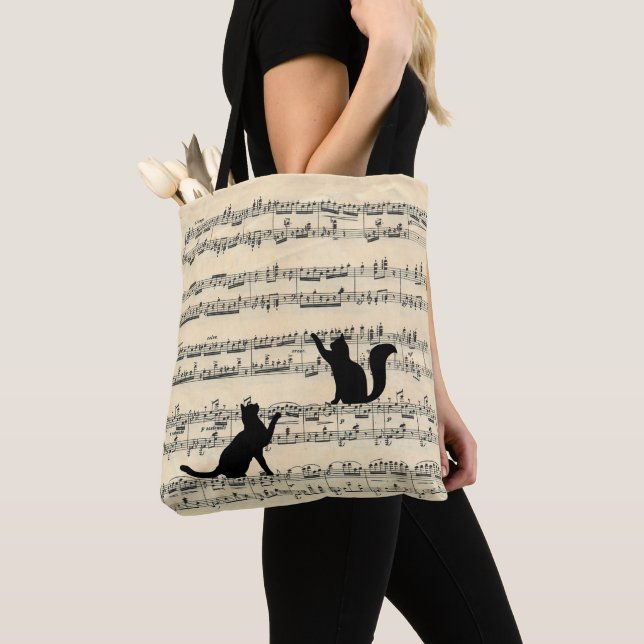Schwarze Katzen auf Blatt Musik Tasche (Von Nahem)