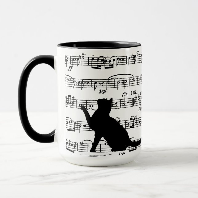 Schwarze Katzen auf Blatt Musik Tasse (Links)