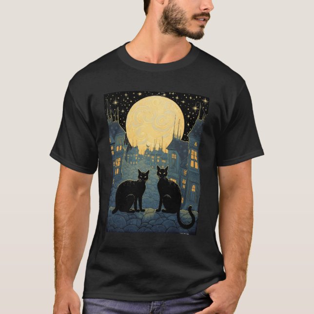 Schwarze Katzen auf dem Dach T-Shirt (Vorderseite)