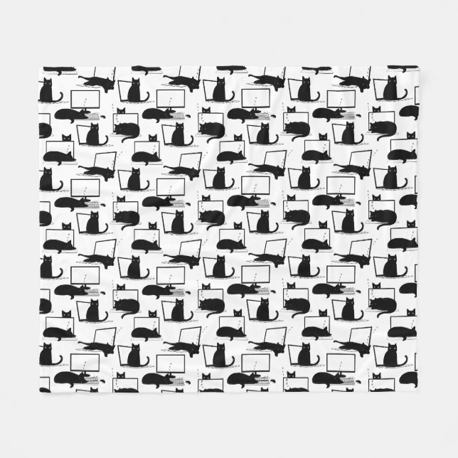 Schwarze Katzen auf Laptops Fleecedecke (Vorderseite (Horizontal))