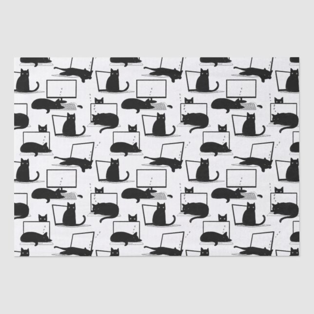 Schwarze Katzen auf Laptops Seidenpapier (Vorderseite)