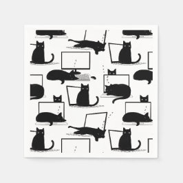Schwarze Katzen auf Laptops Serviette