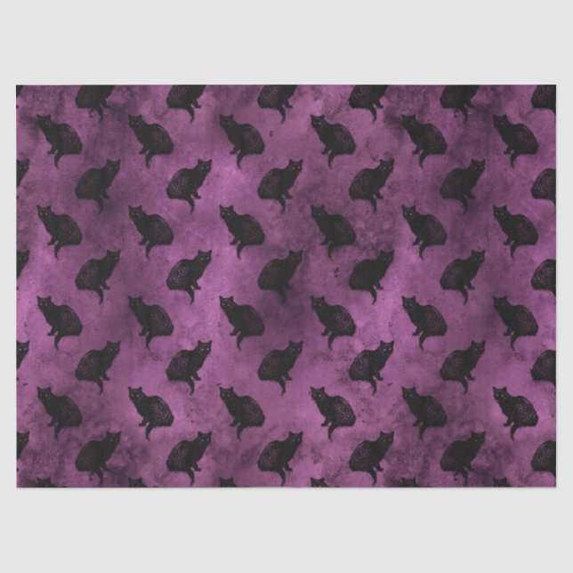 Schwarze Katzen auf Lila Decoupage Seidenpapier (Vorderseite)