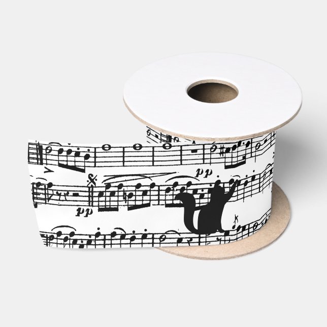 Schwarze Katzen auf Musik Satinband (Spule)