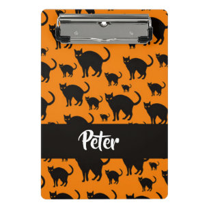 Schwarze Katzen auf Orange Mini Klemmbrett
