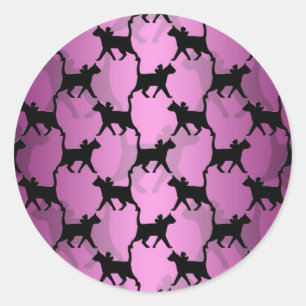 Schwarze Katzen auf PInk Runder Aufkleber