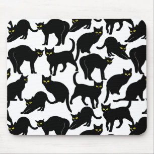 Schwarze Katzen auf Weiß Mousepad