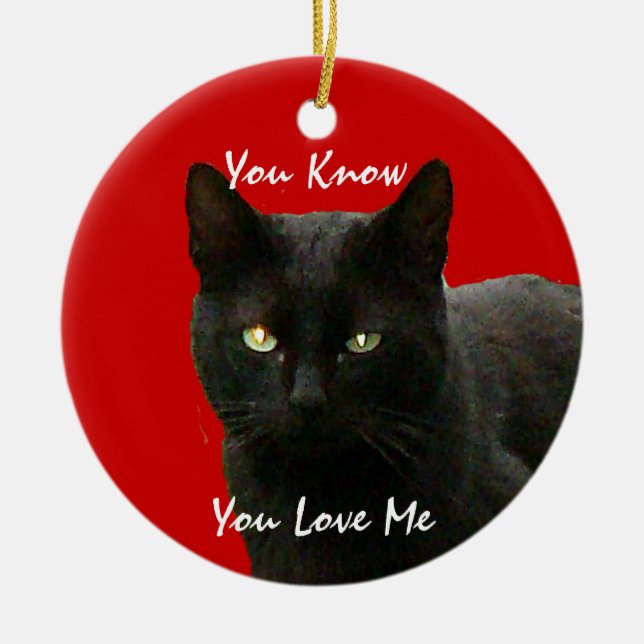 Schwarze Katzen-Aufpassen Keramikornament (Vorne)