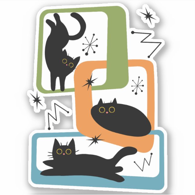 Schwarze Katzen aus der Mitte des Jahrhunderts Aufkleber (Vorderseite)