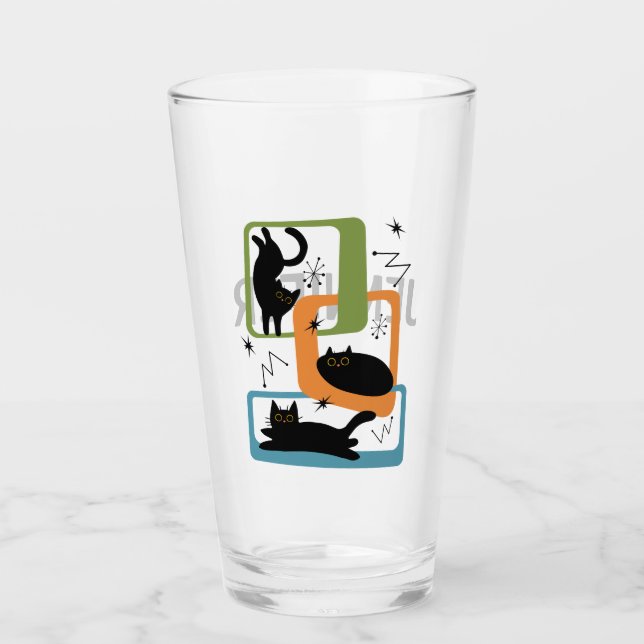 Schwarze Katzen aus der Mitte des Jahrhunderts Glas (Vorderseite)