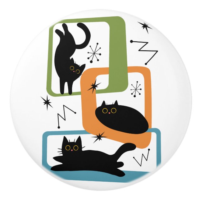 Schwarze Katzen aus der Mitte des Jahrhunderts Keramikknauf (Vorderseite)