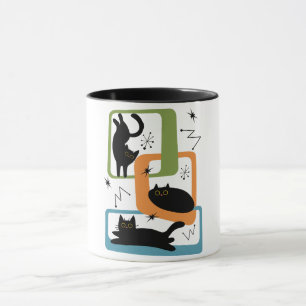 Schwarze Katzen aus der Mitte des Jahrhunderts Tasse