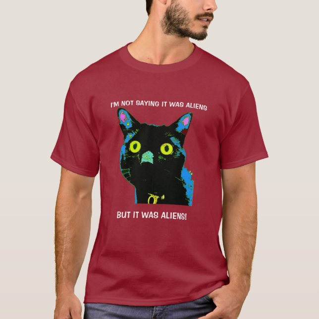 Schwarze Katzen-Außerirdische! T - Shirt (Vorderseite)