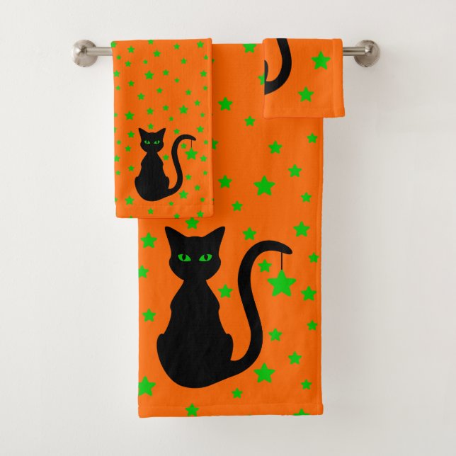 Schwarze Katzen-Bad-Tuch-Set Badhandtuch Set (Insitu)