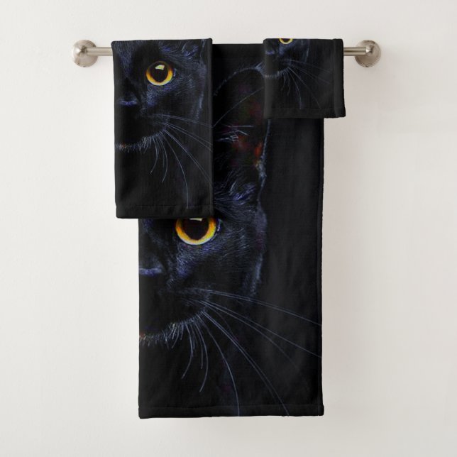 Schwarze Katzen-Badezimmer-Tuch-Set Badhandtuch Set (Insitu)