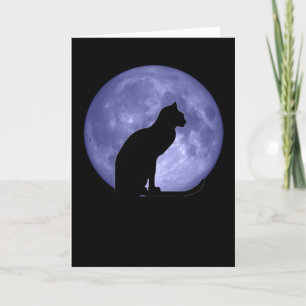 Schwarze Katzen-blauer Mond-Grußkarte Karte