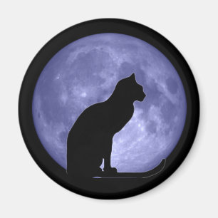 Schwarze Katzen-blauer Mond-Kühlschrankmagnet Magnet