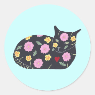 Schwarze Katzen Blume Pflanze Katzen können Aufkle Runder Aufkleber