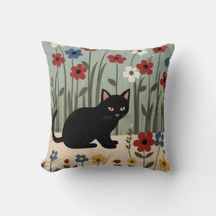 Schwarze Katzen-Blumen-Kunst Süße botanische Wandd Kissen