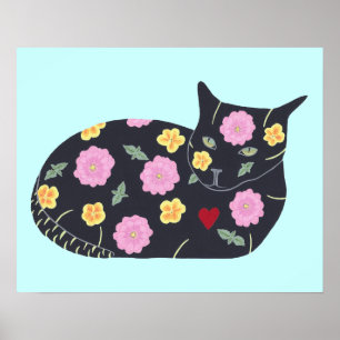 Schwarze Katzen Blumen Pflanzen, die Katzen essen Poster