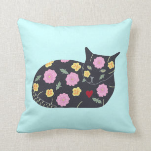 Schwarze Katzen-Blumen-Pflanzen-Katzen können Kissen