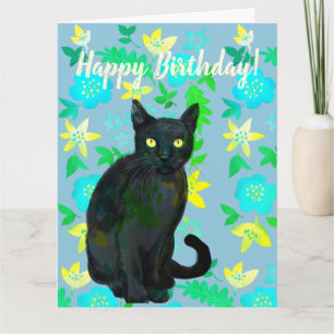 schwarze Katzen-Blumenkarte Karte