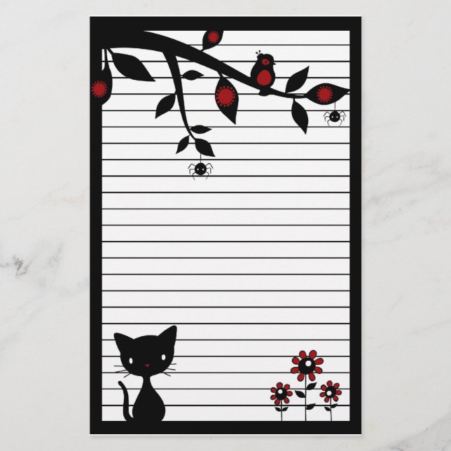 Schwarze Katzen-Briefpapier Briefpapier (Vorderseite)
