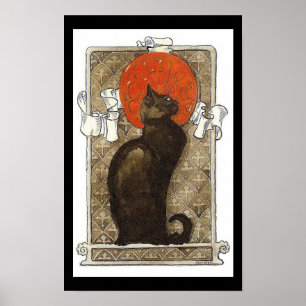 Schwarze Katzen-/Chat-Kunst Nouveau Plakat