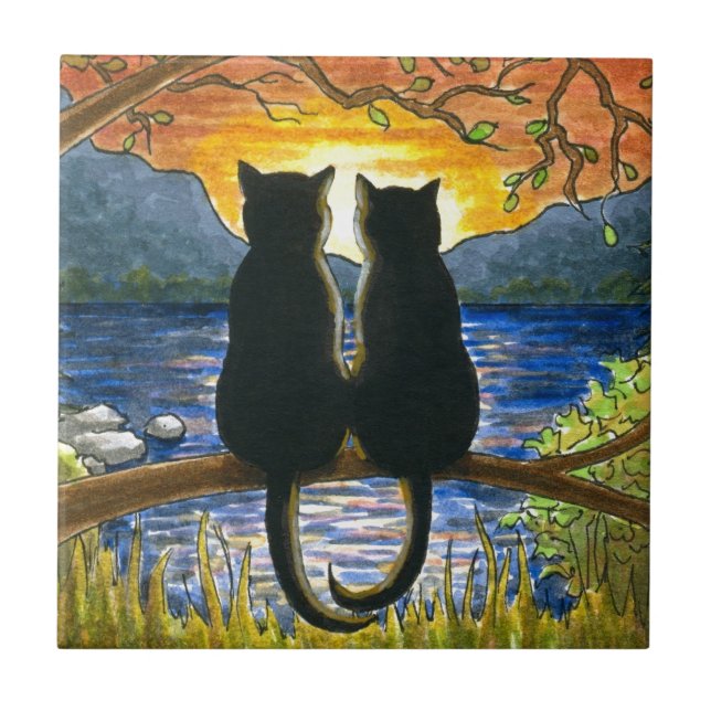 Schwarze Katzen der Katze 582 Fliese (Vorderseite)