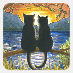 Schwarze Katzen der Katze 582 Quadratischer Aufkleber