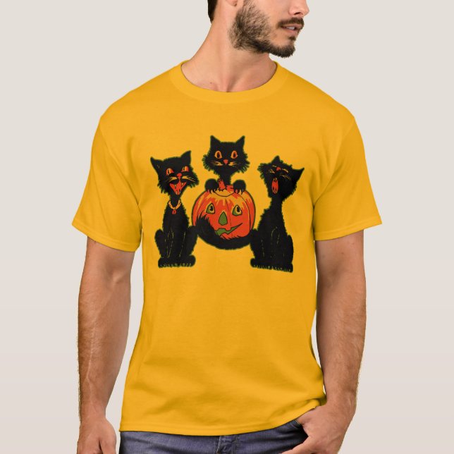 schwarze Katzen Dreißigerjahre Halloweens mit Jack T-Shirt (Vorderseite)