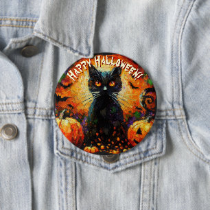 Schwarze Katzen-Fledermäuse-Kürbisse Whimsical Per Button