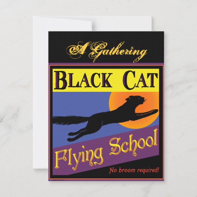 Schwarze Katzen Flying School individuelle Einladu Einladung (Vorderseite)