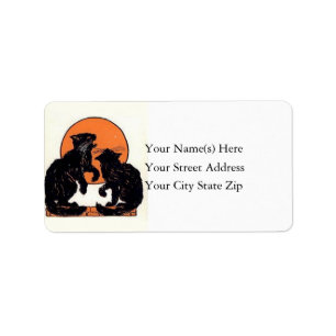 Schwarze Katzen gegen das Orange Moon Adress Label Adressaufkleber