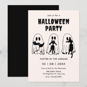 schwarze Katzen-Geister-Halloween Einladung