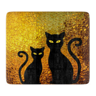 Schwarze Katzen-Gelb-Glasbeschaffenheits-moderne Schneidebrett