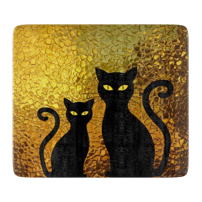 Schwarze Katzen-Gelb-Glasbeschaffenheits-moderne Schneidebrett (Vorderseite)