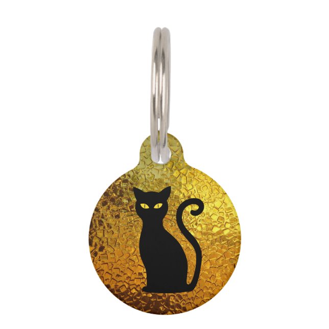 Schwarze Katzen-Gelb-Glasbeschaffenheits-moderne Tiermarke (Vorderseite)