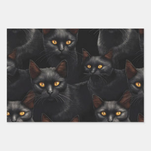 Schwarze Katzen Geschenkpapier Set