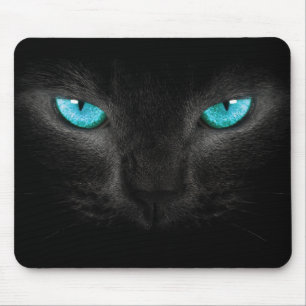 Schwarze Katzen-Gesicht mit Türkis-Augen Mousepad