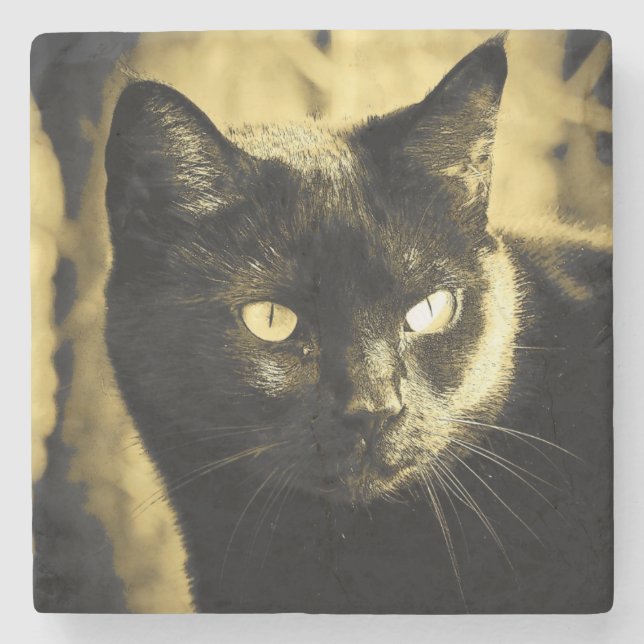 Schwarze Katzen-Gesicht Steinuntersetzer (Vorderseite)
